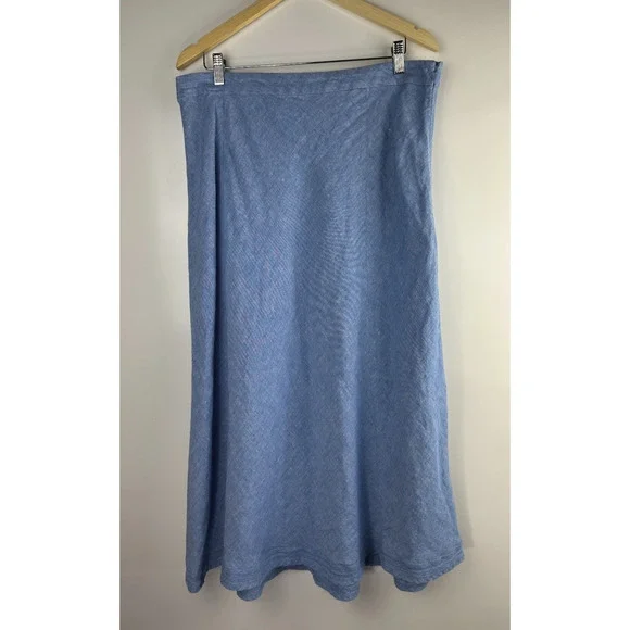 L.L. Bean Linen Classic Fit Blue A-Line Midi Skirt Plus Size 18W Beach Coastal - Picture 13 of 14